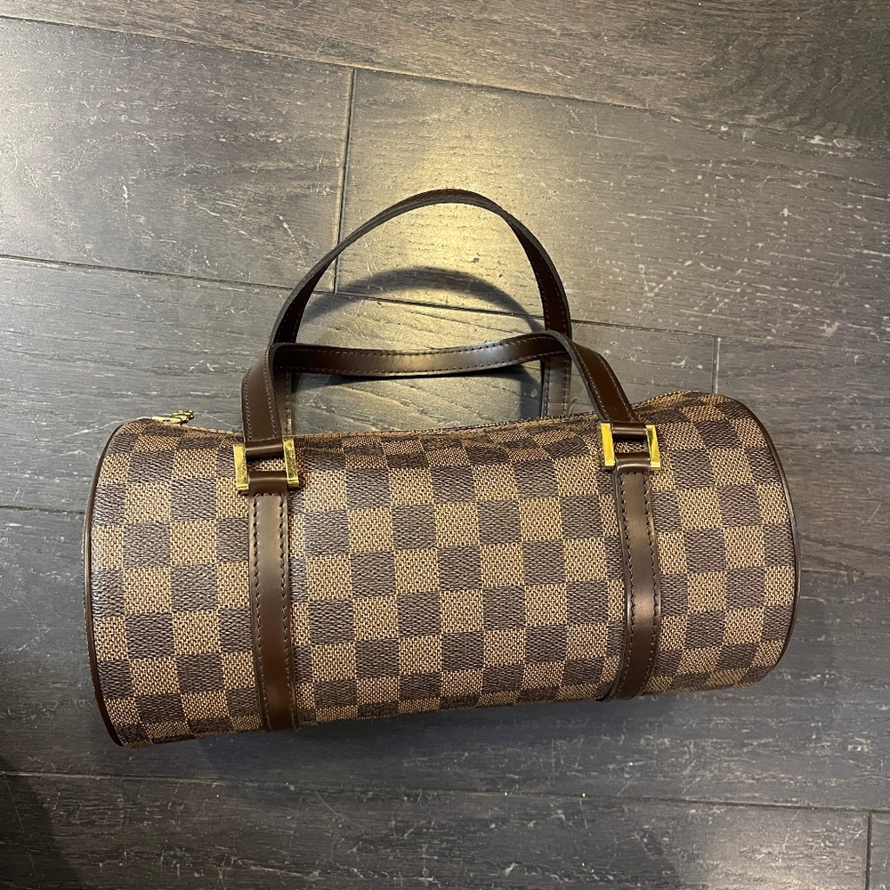 Louis Vuitton 26 Damier Papilon PM Shoulder Bag Brown Leather cylinder handbag